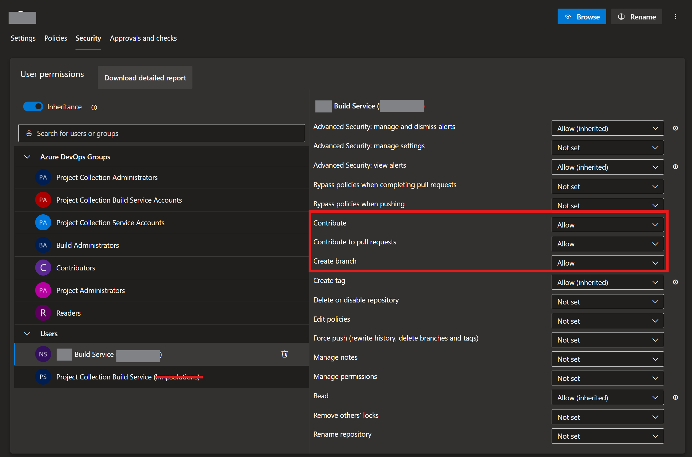 Permssion Setup Azure DevOps Repository